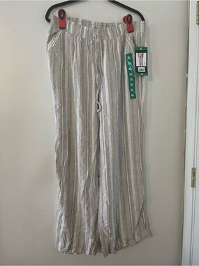 NWT Briggs New York Gray Striped Linen Blend Wide Leg Pull On Pants XL Coastal